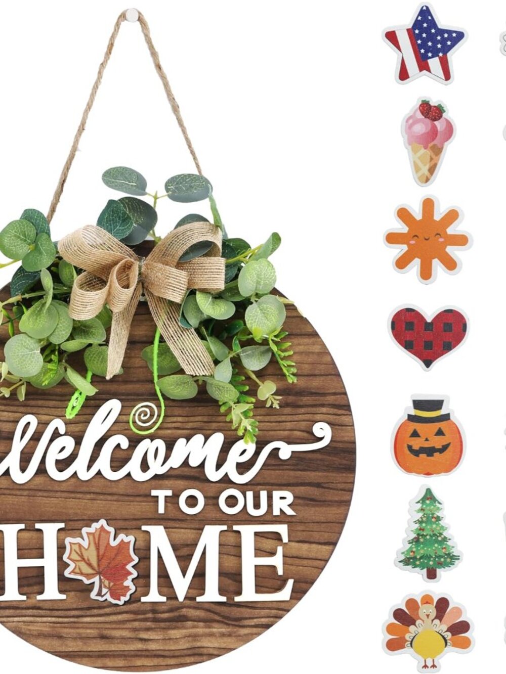 Interchange Welcome Sign Front Door Wreaths for Spring Fall Summer Winter